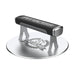 Black and silver Pit Boss grill press with logo.