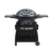 Black Pit Boss electric grill with dome lid and wheels.