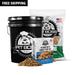 Pit Boss black bucket, white box, and bag with turkey prep kit and wood pellets.