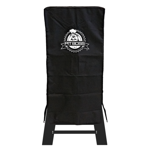 Black Pit Boss grill cover with brand logo.