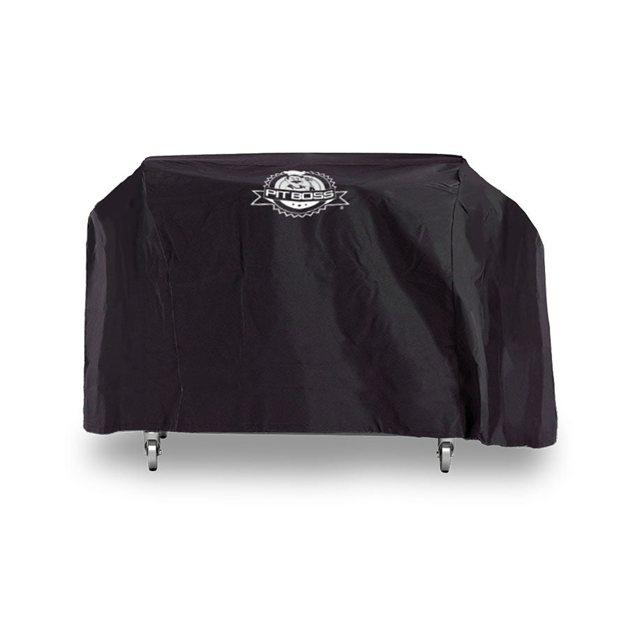 Black Pit Boss grill cover with wheels.