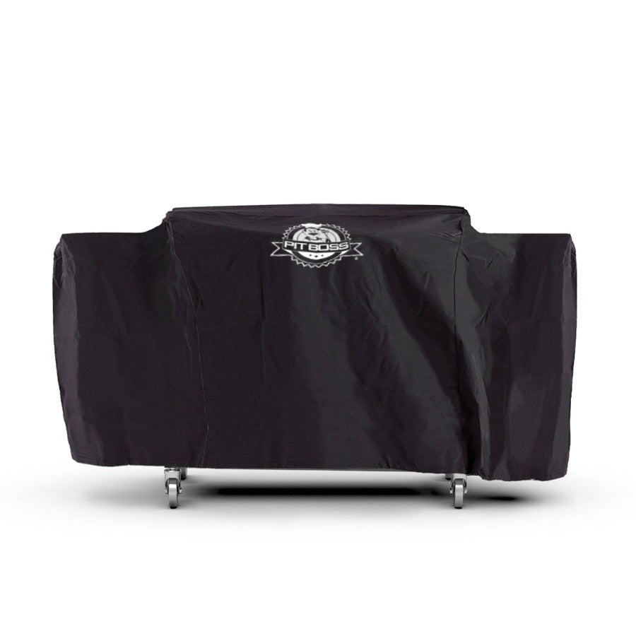 Black Pit Boss grill cover with wheels.