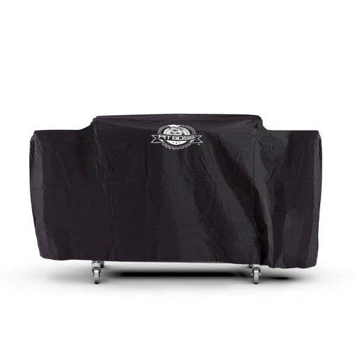 Black Pit Boss grill cover with wheels.