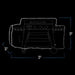 White diagram of a vehicle interior layout with dimensions: width 57", depth 29", height 37".