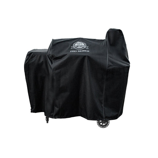 Black grill cover with "PRO SERIES" logo, on wheels.