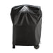 Black Pit Boss grill cover with wheels and brand logo.