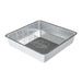 Silver disposable aluminum baking pan with textured surface and logo.