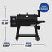 Black Pit Boss pellet grill with dimensions: 52.60" height, 61.30" width, 32.00" depth, 162 lbs weight.