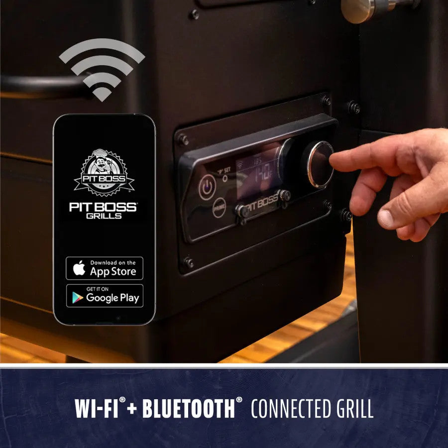 Black Pit Boss Grills Wi-Fi + Bluetooth connected grill with digital control panel.