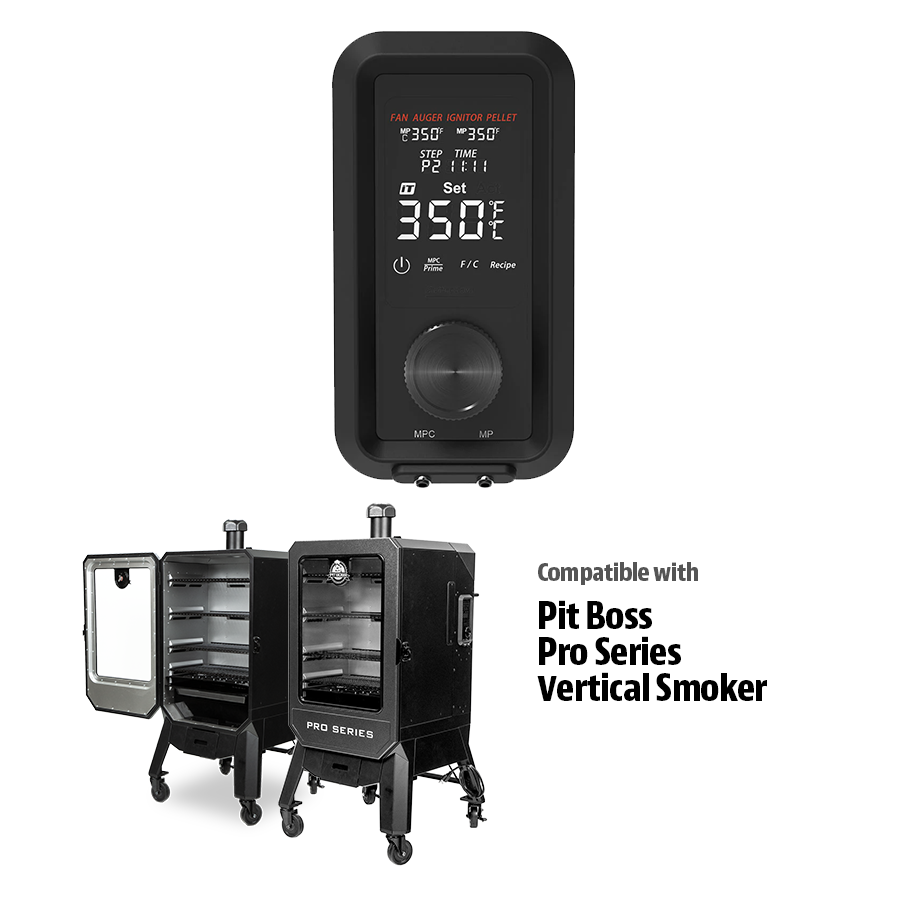 Black Pit Boss Pro Series Vertical Smoker with digital control panel.