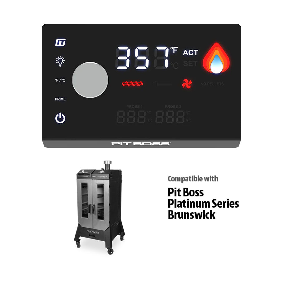 Black Pit Boss Platinum Series Brunswick pellet grill with digital control panel.