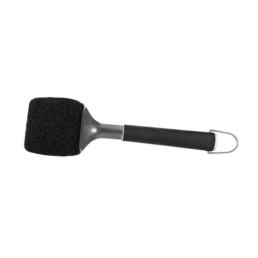 Black foam brush with metal handle and hook.