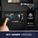 Black Pit Boss connected grill with Wi-Fi and Bluetooth, displaying temperature settings.