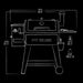Black PitBoss grill with dimensions: 56.9" wide, 52.2" high, 32.3" deep, 150.6 lbs.