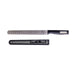 Black PRO SERIES serrated knife with protective cover.