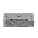 Gray grill cover with handle and temperature gauge.