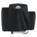 Black Pit Boss grill cover with wheels and logo.