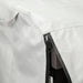 White jacket with black zipper and trim, modern design.