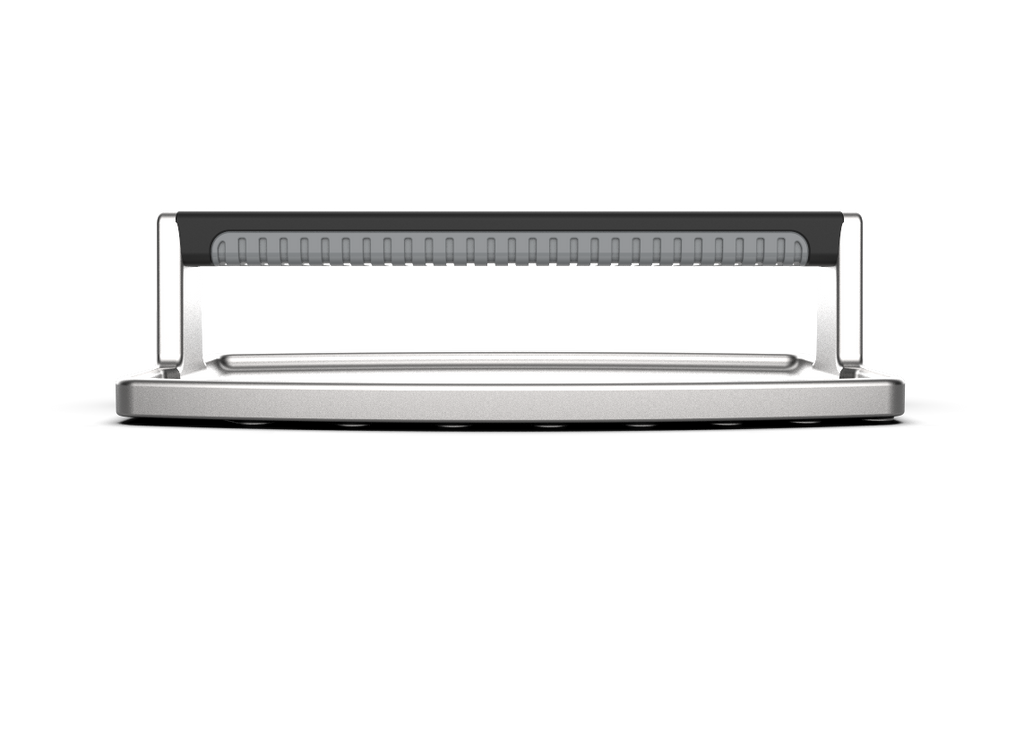 Silver and black toaster oven with digital display and control panel.