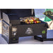 Portable Pit Boss tabletop pellet grill with digital control, grilling skewers and fish on the grate, black finish, sturdy...