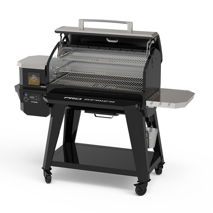 Black PRO SERIES electric grill with digital display and side shelf.