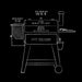 Black PitBoss pellet grill with 849 sq. in. cooking area and 21 lb. hopper capacity.