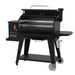 Black Sportsman pellet grill with digital control panel and side shelf.