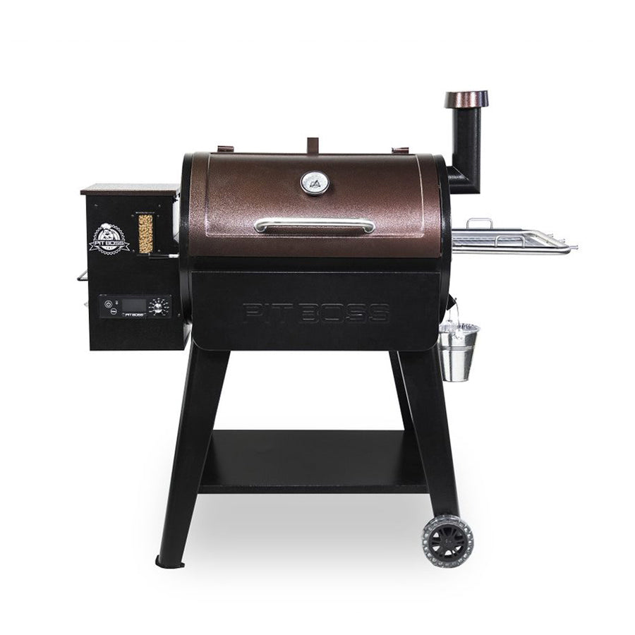 Brown and black Pit Boss pellet grill with digital control panel and smoker box.
