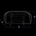 "White outline of a grill with dimensions: 63" width, 24" depth, 35" height."