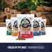 Pit Boss BBQ hardwood pellets in assorted blends; clear bags with bold labels, ideal for grilling and smoking.