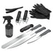 Pit Boss kitchen tools set: black spray bottle, gloves, clippers, sharpener, and three knives.