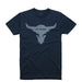 Navy Pit Boss t-shirt with distressed bull head graphic.