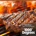 Flame Broiler™ searing steak on grill with up to 1000° direct flame.