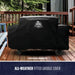 Black all-weather fitted griddle cover with Pit Boss logo, designed to protect outdoor griddles from the elements.