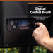 Black Pit Boss digital control board with full-color LCD screen and temperature settings.