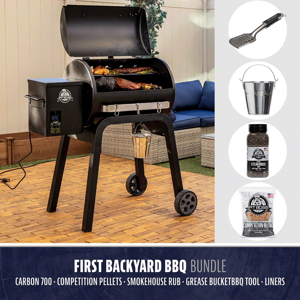 First Backyard BBQ Bundle | Carbon 700 Grill, Pellets, Rub & Tools