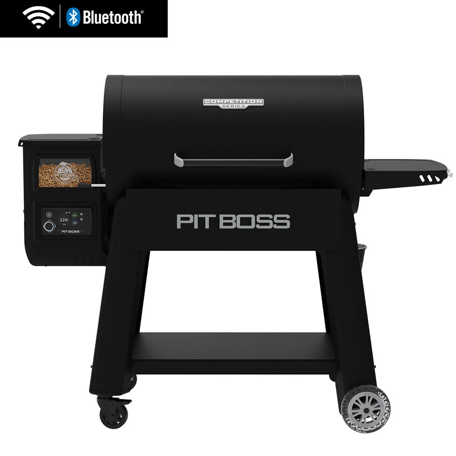Black Pit Boss Competition Series pellet grill with Bluetooth connectivity.