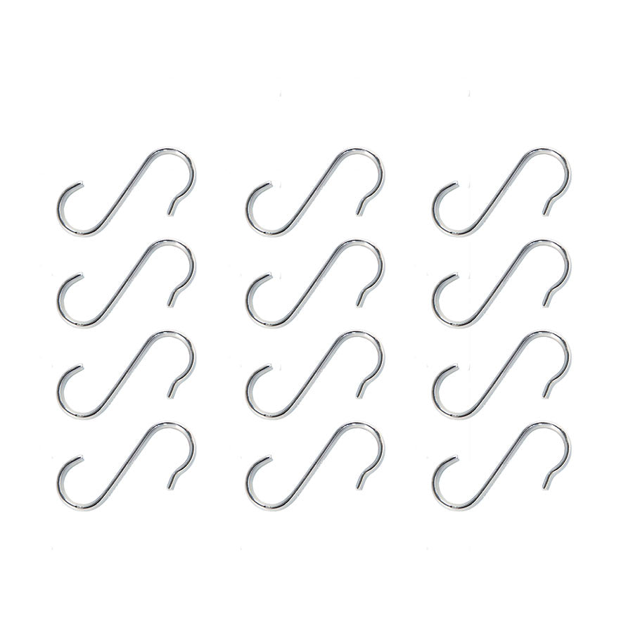 Set of 12 silver S-shaped hooks, evenly spaced.