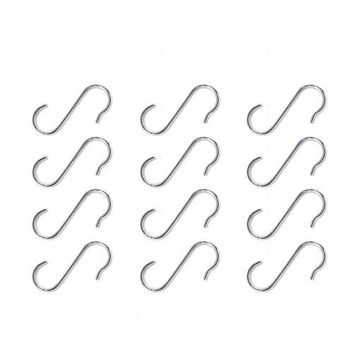 Set of 12 silver S-shaped hooks, evenly spaced.