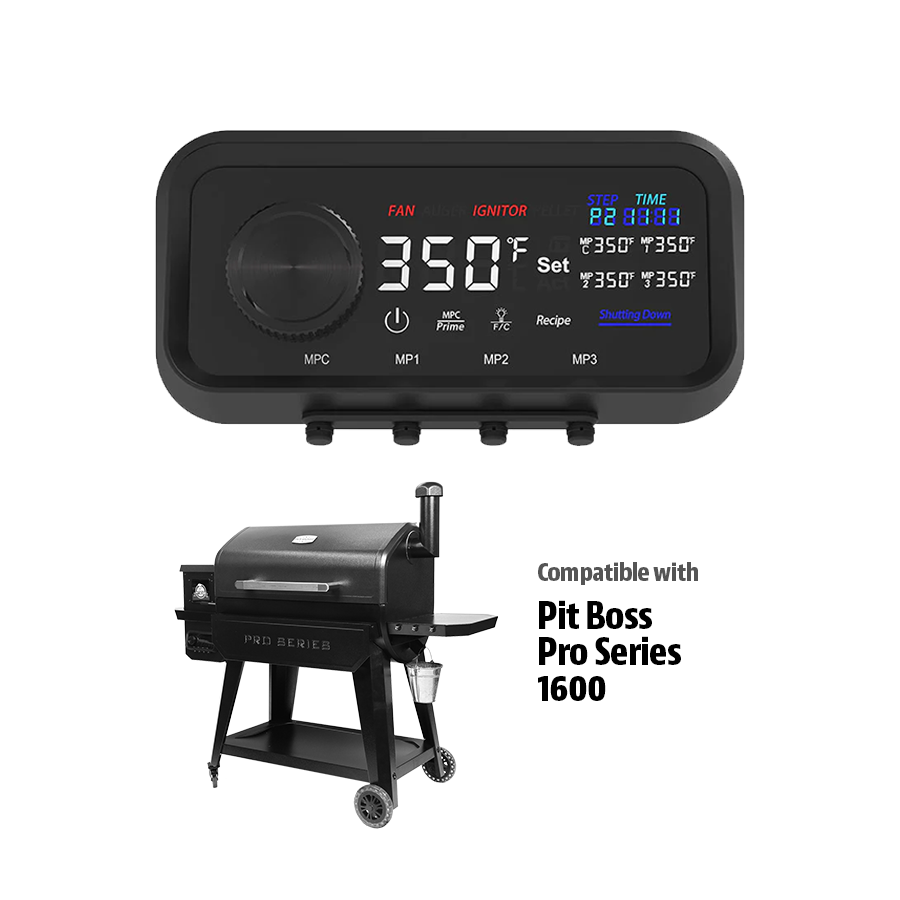 Black Pit Boss Pro Series 1600 pellet grill with digital control panel.