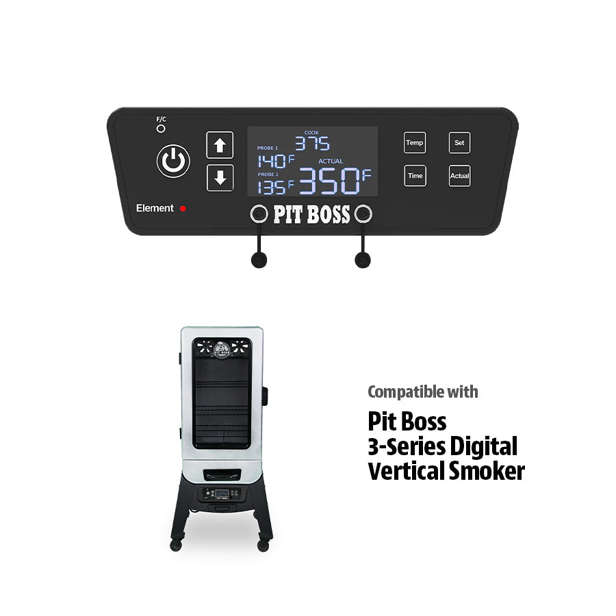 Black Pit Boss 3-Series Digital Vertical Smoker with control panel.