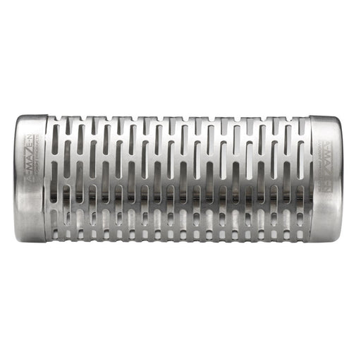 Stainless steel smoker tube with vertical slots, cylindrical shape, used for adding smoke flavor to grilled foods.