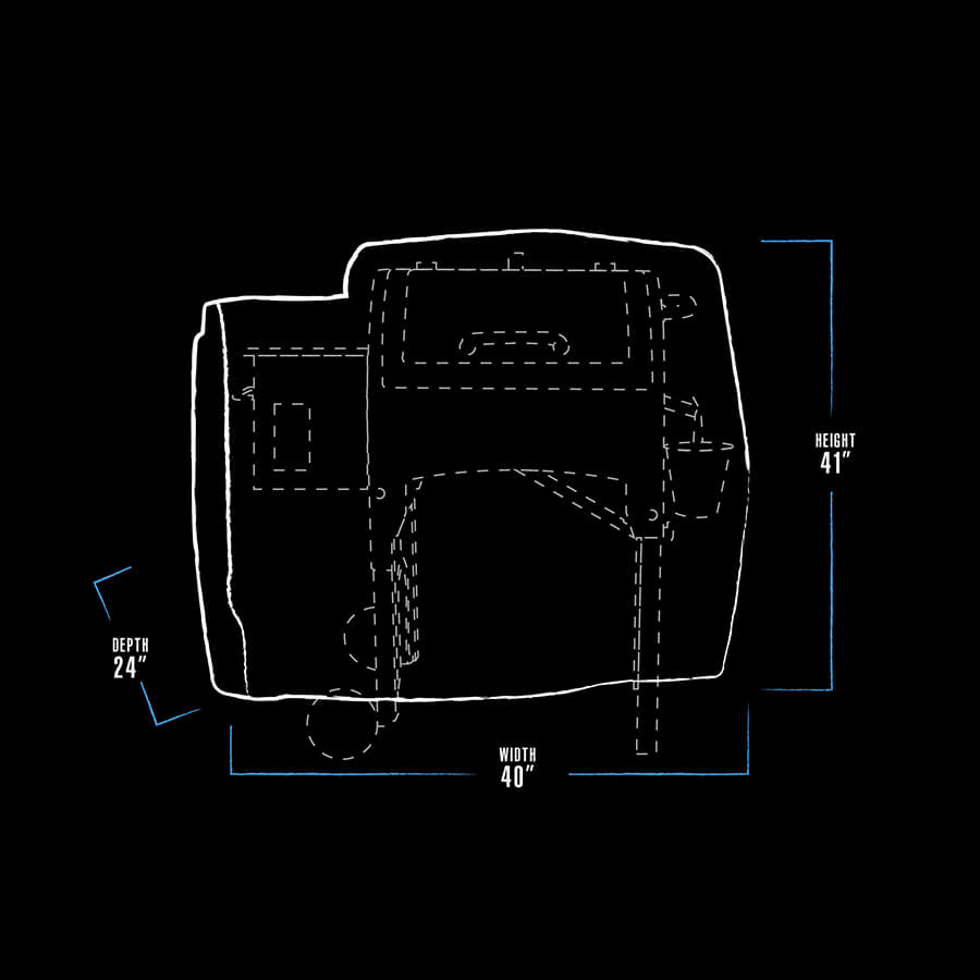 Diagram of a rectangular object with dimensions: width 40", depth 24", height 41".
