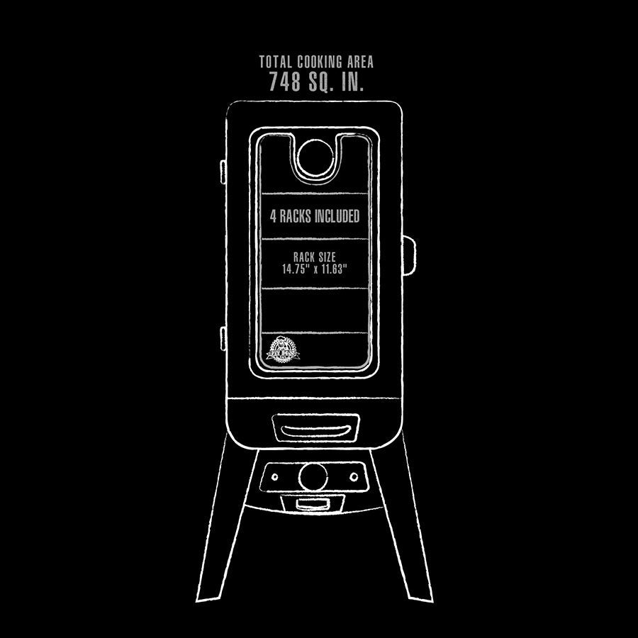 White graphic representation of the interior dimensions of the smoker.