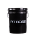 Pit Boss 5-Gallon Pellet Storage Bucket. Black bucket with Large Pit Boss logo in middle, back side