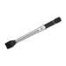 Black and silver basting brush with silicone bristles and handle.