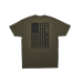 Olive green t-shirt with "PIT BOSS" and American flag design, "BIGGER. HOTTER. HEAVIER." text.