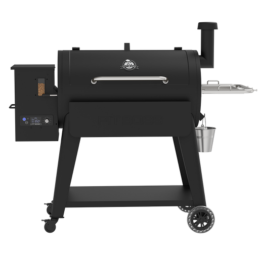 Black Pit Boss pellet grill with digital control panel and smoker box.