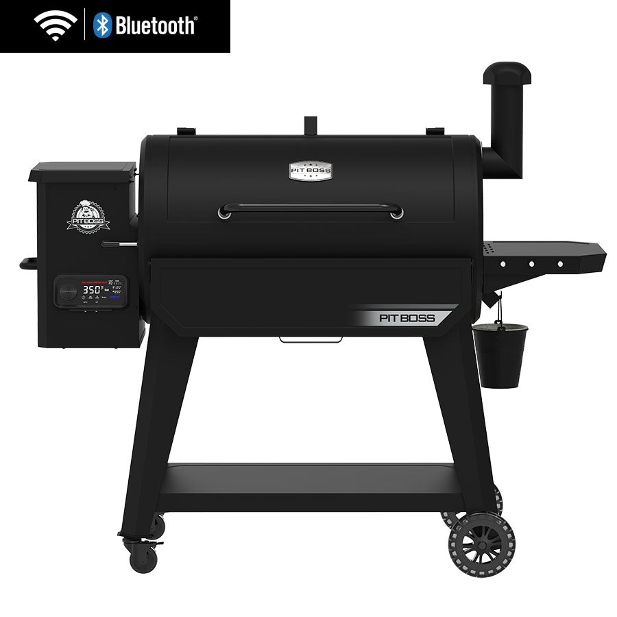 Black Pit Boss smart pellet grill with Bluetooth connectivity and digital display.