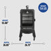 Black Pro Series smoker with dimensions: 55.00" height, 26.85" depth, 26.73" width, 154 lbs weight.